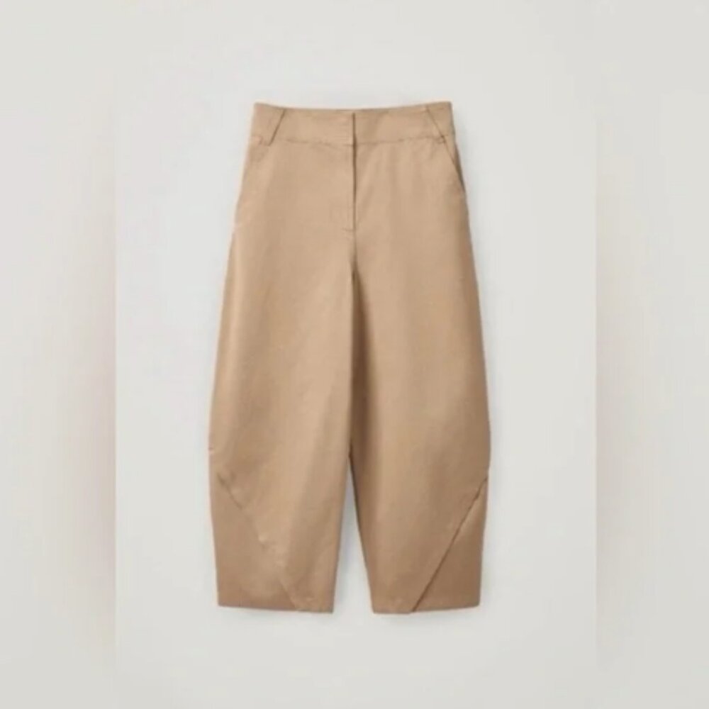COS Cotton Trousers with Wrapped Seams in Beige Size 10